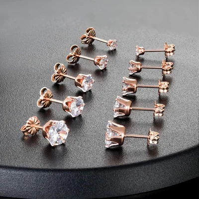 Stud Earring Set, Five and Six Pairs by Gemsme, 925 Sterling Silver · Rose Gold · Round 6 Prong