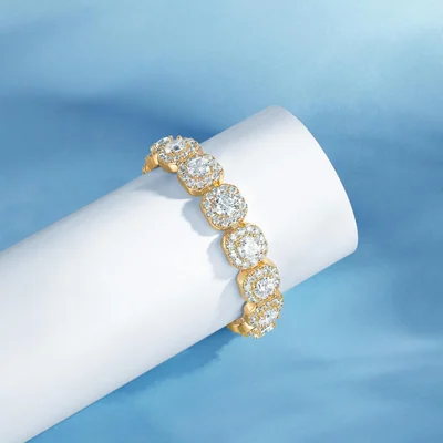 Square Halo Tennis Bracelet by Gemsme, Wide Square Gold