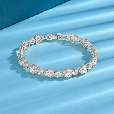 Heart Tennis Bracelet by Gemsme, Heart-shaped White