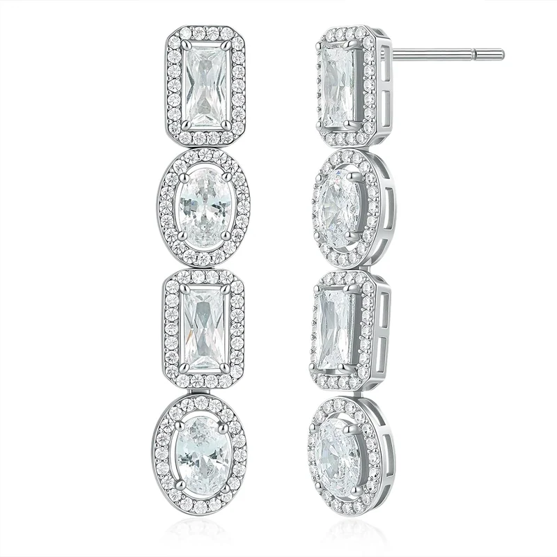 Oval and Emerald-Cut Drop Earrings by Gemsme