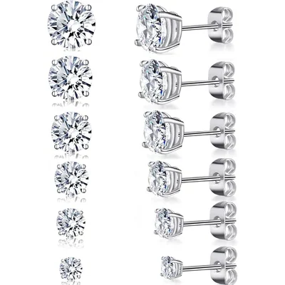Round and Square Stud Set by Gemsme, 3-8mm White Gold · Round 4 Prong