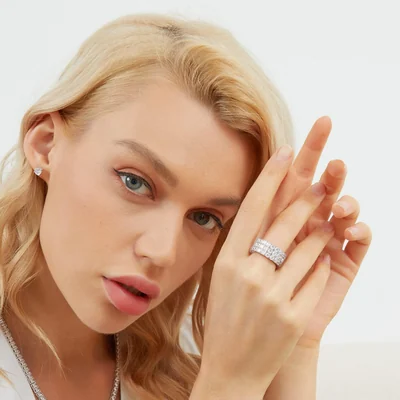 Three-Row Eternity Ring by Gemsme, White Gold