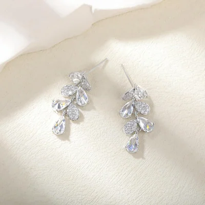 Bridal Drop Earrings by Gemsme, White · Leaf Shape