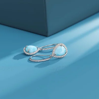 Larimar Teardrop Drop Earrings by Gemsme, White Gold