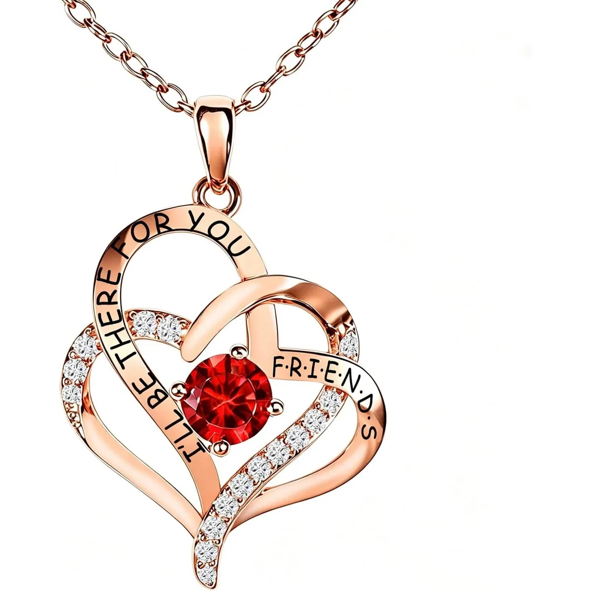 Red Heart Pendant Necklace by Gemsme, Rose Gold Plated