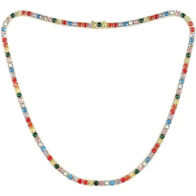 Colorful Tennis Necklace by Gemsme, 4mm Yellow Gold