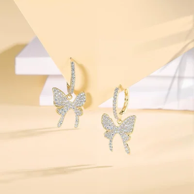 Huggie Drop Hoops by Gemsme, Butterfly 1-gold
