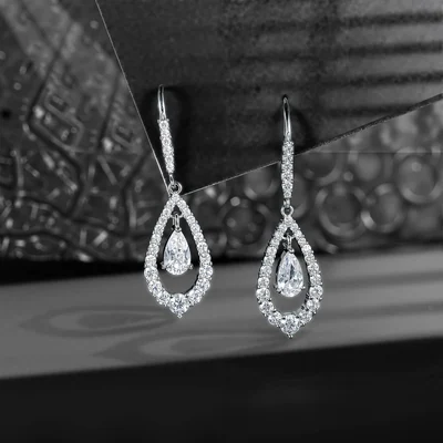 Flower and Teardrop Drop Earrings by Gemsme, Teardrop · White Gold