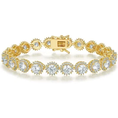 Halo Tennis Bracelet, One Row by Gemsme, Sunflower 5mm Yellow Gold