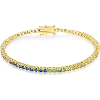 Dainty Rainbow Tennis Bracelet by Gemsme, 18K Yellow Gold · 4-Prong Round · 2.0mm