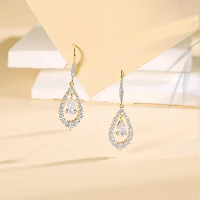 Flower and Teardrop Drop Earrings by Gemsme, Teardrop · Gold