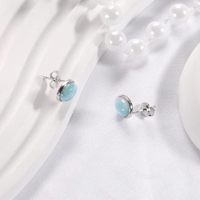 Larimar Stud Earrings by Gemsme, Oval-6x8mm