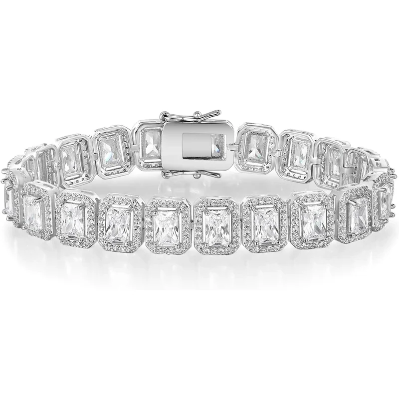 Princess-Cut Halo Tennis Bracelet by Gemsme, Rectangle Halo White Gold