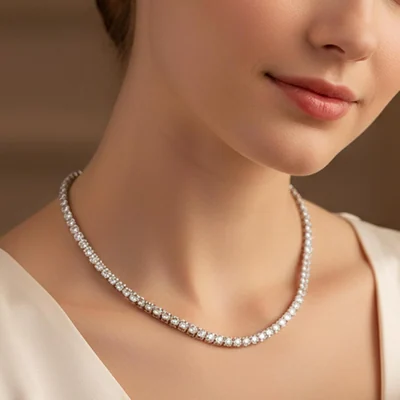 4mm White Gold Tennis Necklace by Gemsme
