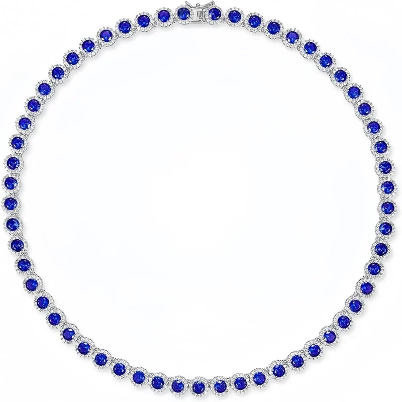 5mm Halo Tennis Necklace by Gemsme, White Gold · Blue