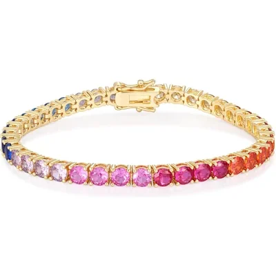 Colorful 3mm and 4mm Tennis Bracelet by Gemsme, 4.0mm · Gold Plated