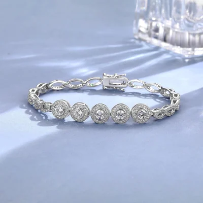 Tennis Bracelet in Six Settings by Gemsme, Beaded Round White