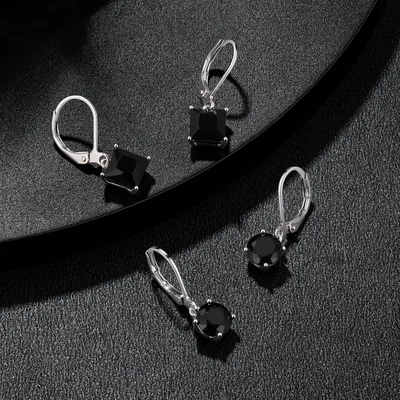 Leverback Drop Earring Set by Gemsme, White Gold · Black