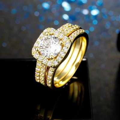 Three-in-One Bridal Ring Set by Gemsme, Gold Plated