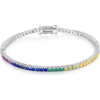 Dainty Rainbow Tennis Bracelet by Gemsme, 18K White Gold · Princess Cut (4-prong) · 2.0mm