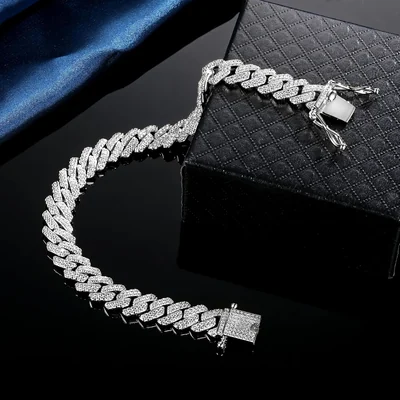 Diamond-Cut Iced Cuban Bracelet by Gemsme, 10mm · White Gold Plated
