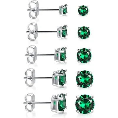Colored Crystal Stud Set by Gemsme, Round Cut · Green
