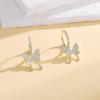 Huggie Drop Hoops by Gemsme, Butterfly 1-gold