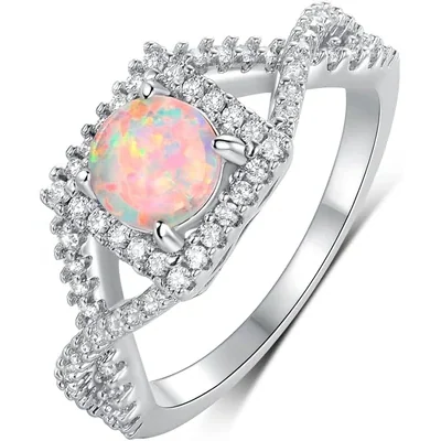 Square Created Opal Halo Ring by Gemsme
