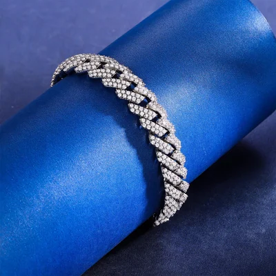 Heavy Iced Cuban Bracelet, 10 to 13mm by Gemsme, 12mm · White Gold Plated