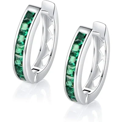 Green Stone Hoop Earrings by Gemsme
