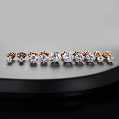 Stud Earring Set, Five and Six Pairs by Gemsme, 925 Sterling Silver · Rose Gold · Round 6 Prong