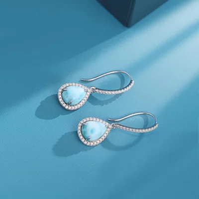 Larimar Teardrop Drop Earrings by Gemsme, White Gold
