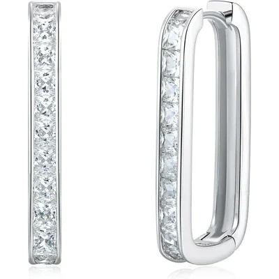 Huggie Drop Hoops by Gemsme, Square Hoop · White Gold