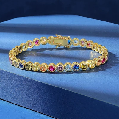 4mm Bezel Rainbow Tennis Bracelet by Gemsme, 4mm Bezel Bracelet · Gold