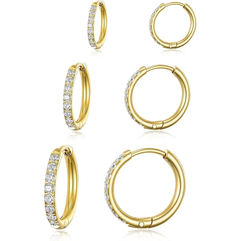 Huggie Hoop Set, Three Pairs by Gemsme, Gold (8mm/10mm/12mm)