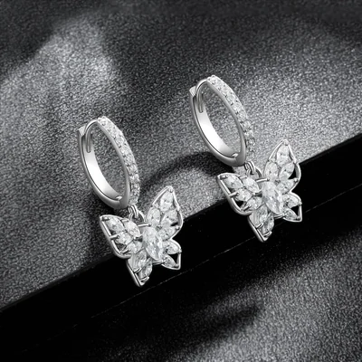Huggie Drop Hoops by Gemsme, Butterfly 2-white Gold