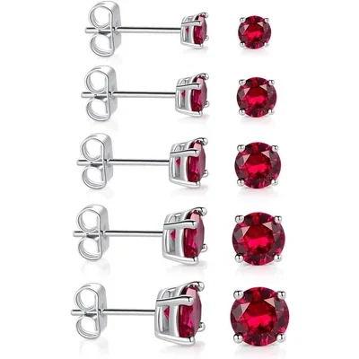 Colored Crystal Stud Set by Gemsme, Round Cut · Red