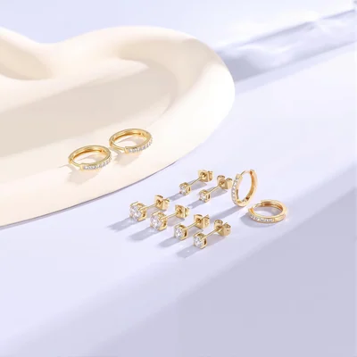 Gold Huggie Hoops, Two Pairs by Gemsme, Gold (hoops 10/12mm studs 4/5/6mm)