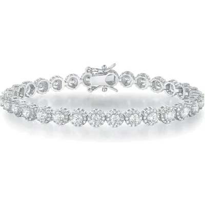 Halo Tennis Bracelet, One Row by Gemsme, 3.5mm+0.9mm White Gold Halo