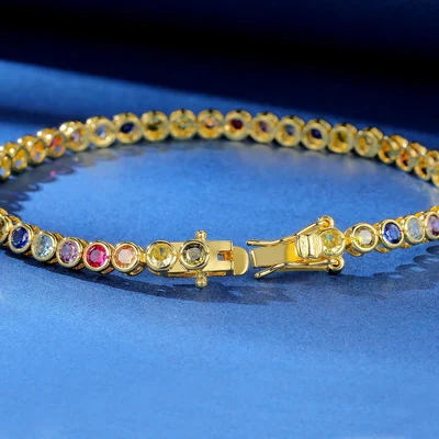 3mm Bezel Rainbow Tennis Bracelet by Gemsme, Gold Plated