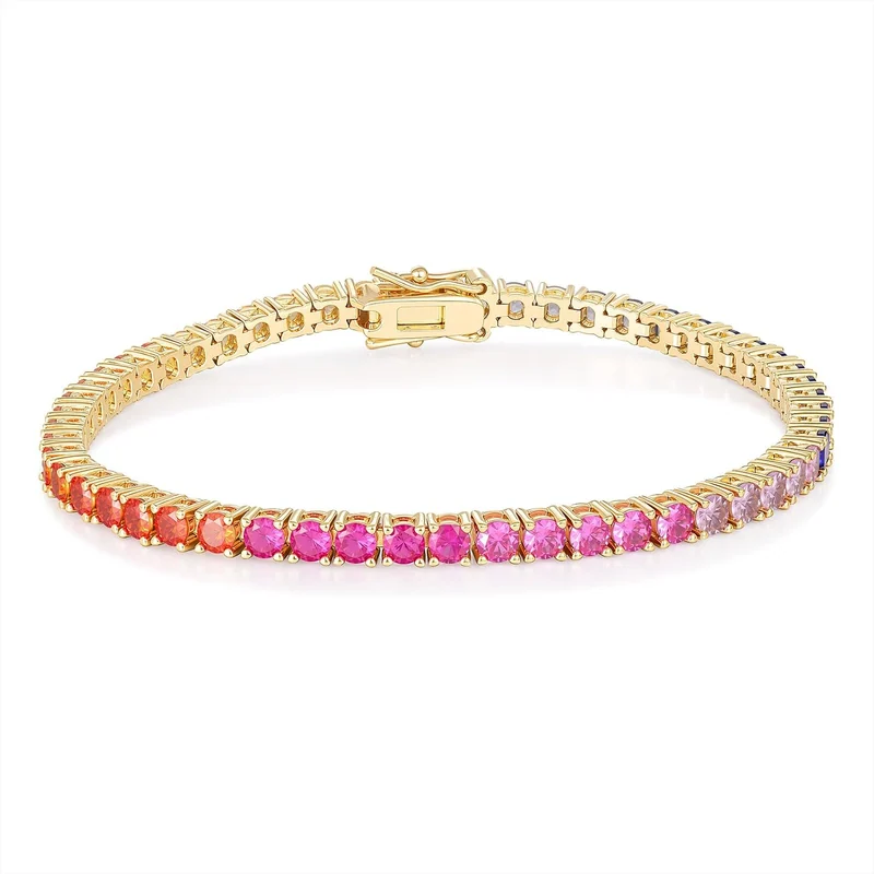 Colorful 3mm and 4mm Tennis Bracelet by Gemsme, 3.0mm · Gold Plated