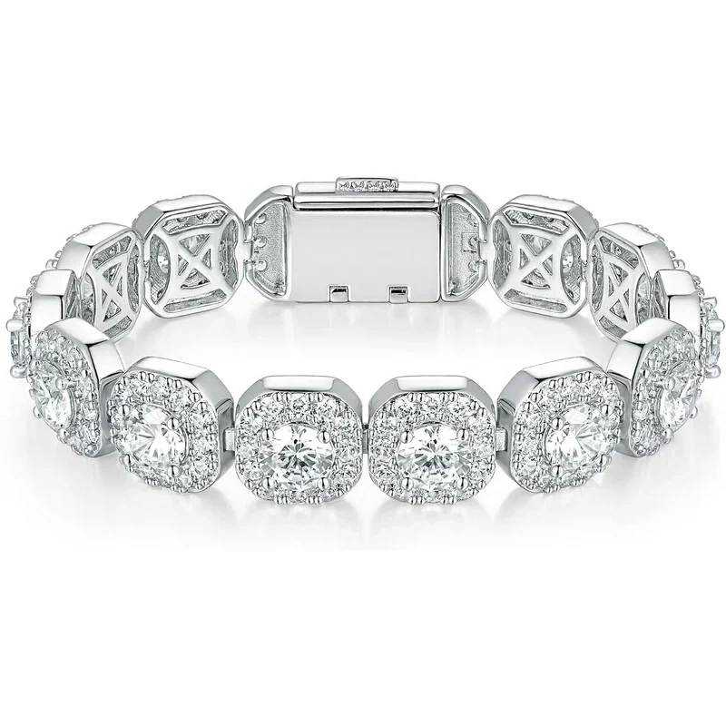 Square Halo Tennis Bracelet by Gemsme, Wide Square White