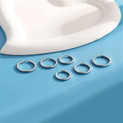 Huggie Hoop Set, Three Pairs by Gemsme, White (12mm/14mm/16mm)