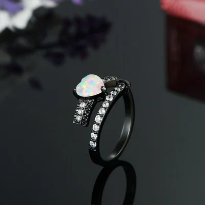 Heart Created Opal Adjustable Ring by Gemsme