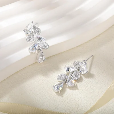 Bridal Drop Earrings by Gemsme, White · Leaf Shape