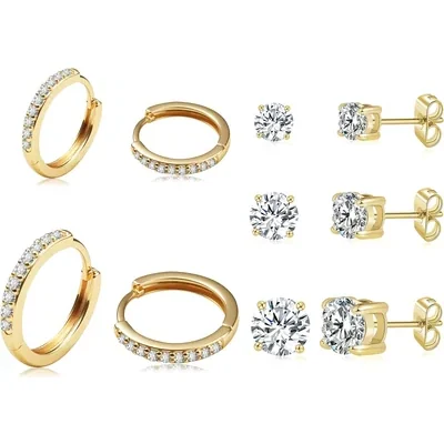 Gold Huggie Hoops, Two Pairs by Gemsme, Gold (hoops 10/12mm studs 4/5/6mm)