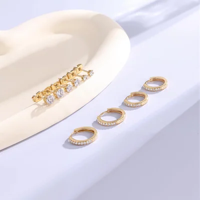 Gold Huggie Hoops, Two Pairs by Gemsme, Gold (hoops 10/12mm studs 3/4/5mm)
