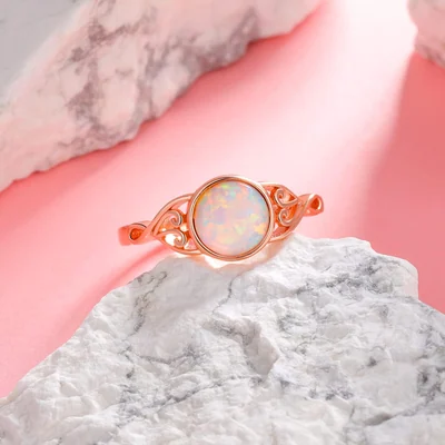 Braided Created Opal Band Ring by Gemsme, Rose Gold Plated