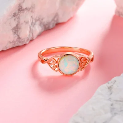 Braided Created Opal Band Ring by Gemsme, Rose Gold Plated