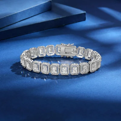 Princess-Cut Halo Tennis Bracelet by Gemsme, Rectangle Halo White Gold